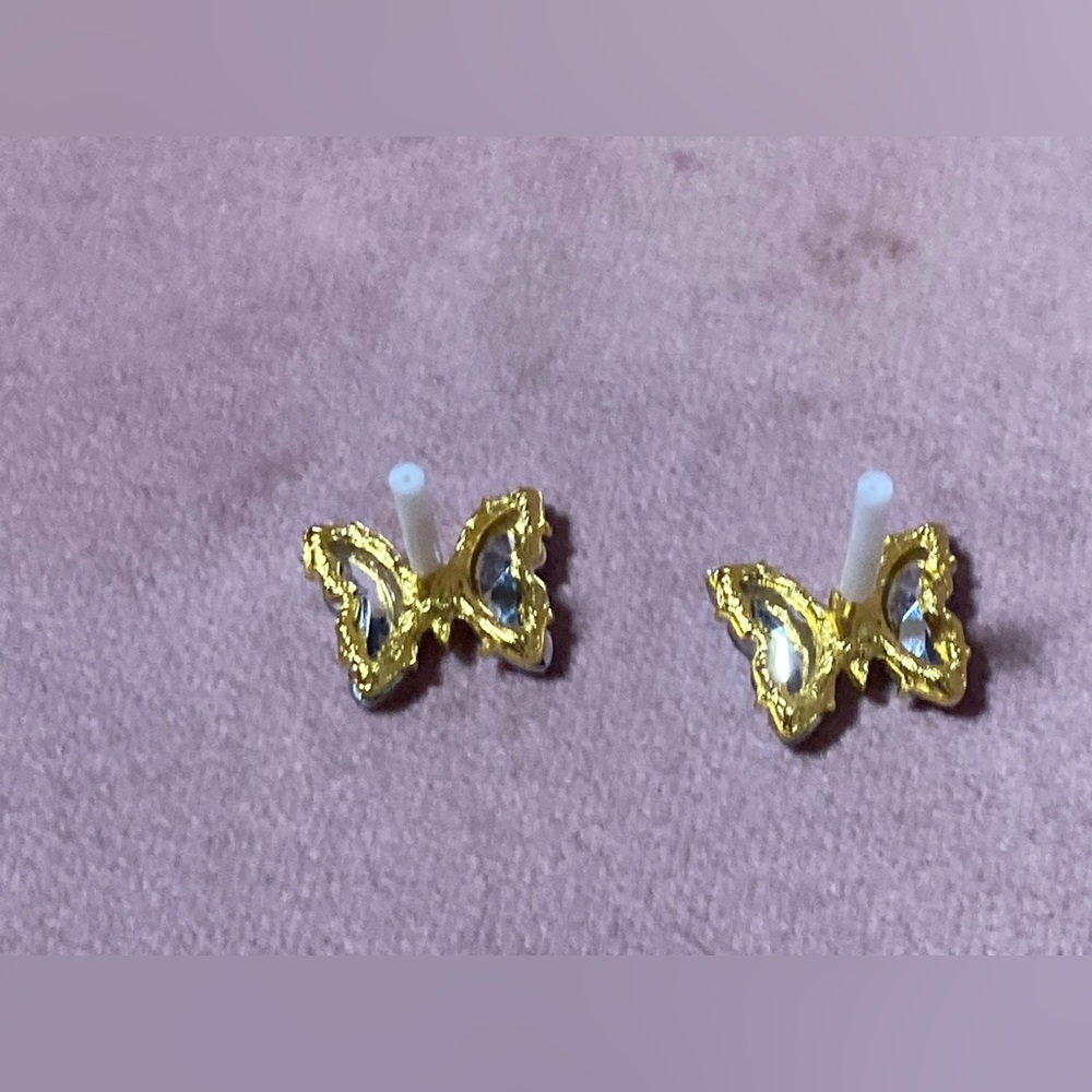 Purple Butterfly Stud Earrings - Picture 7 of 8